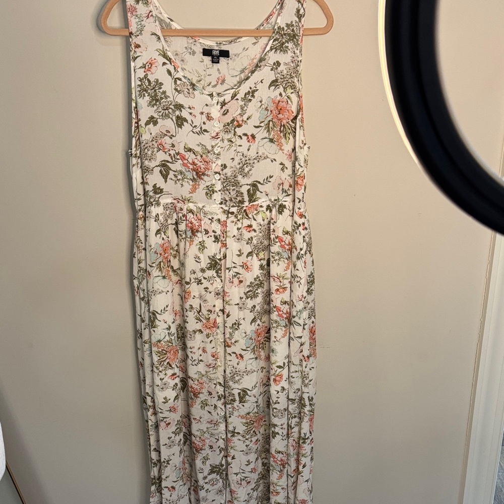 Frye Cream Maxi Dress with Pink and Green Floral Print